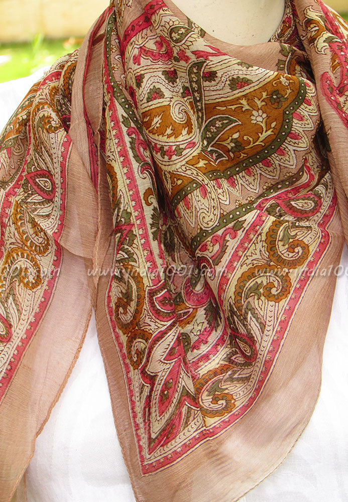 Elegant Silk Scarf with Block Print