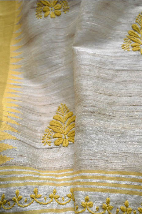 Geecha silk dupatta with Chikankari work