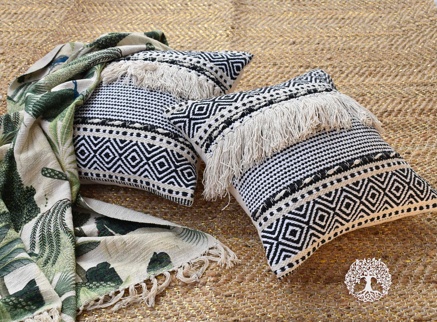 Boho Vibes : Hand Woven Cotton Cushion Covers - Set of 2