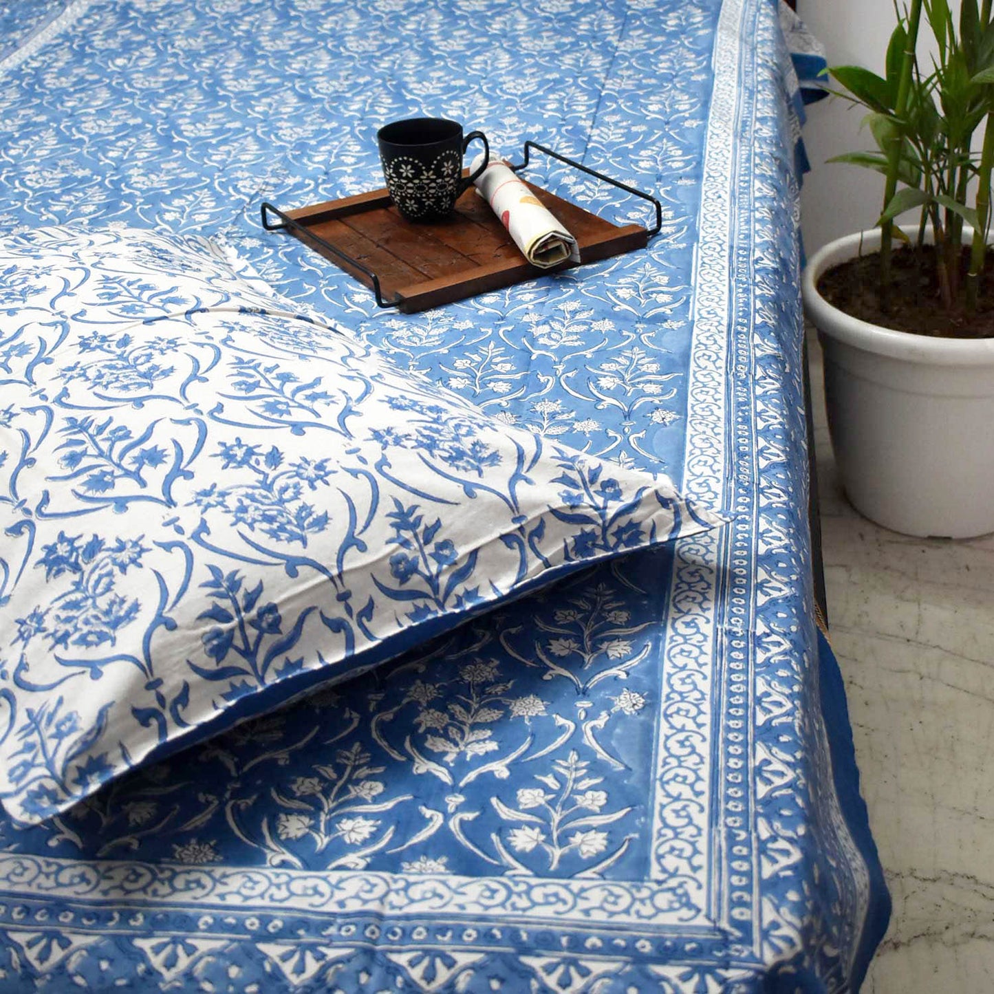 Hand block printed Single Bed sheet with Single ( 1 ) pillow cover