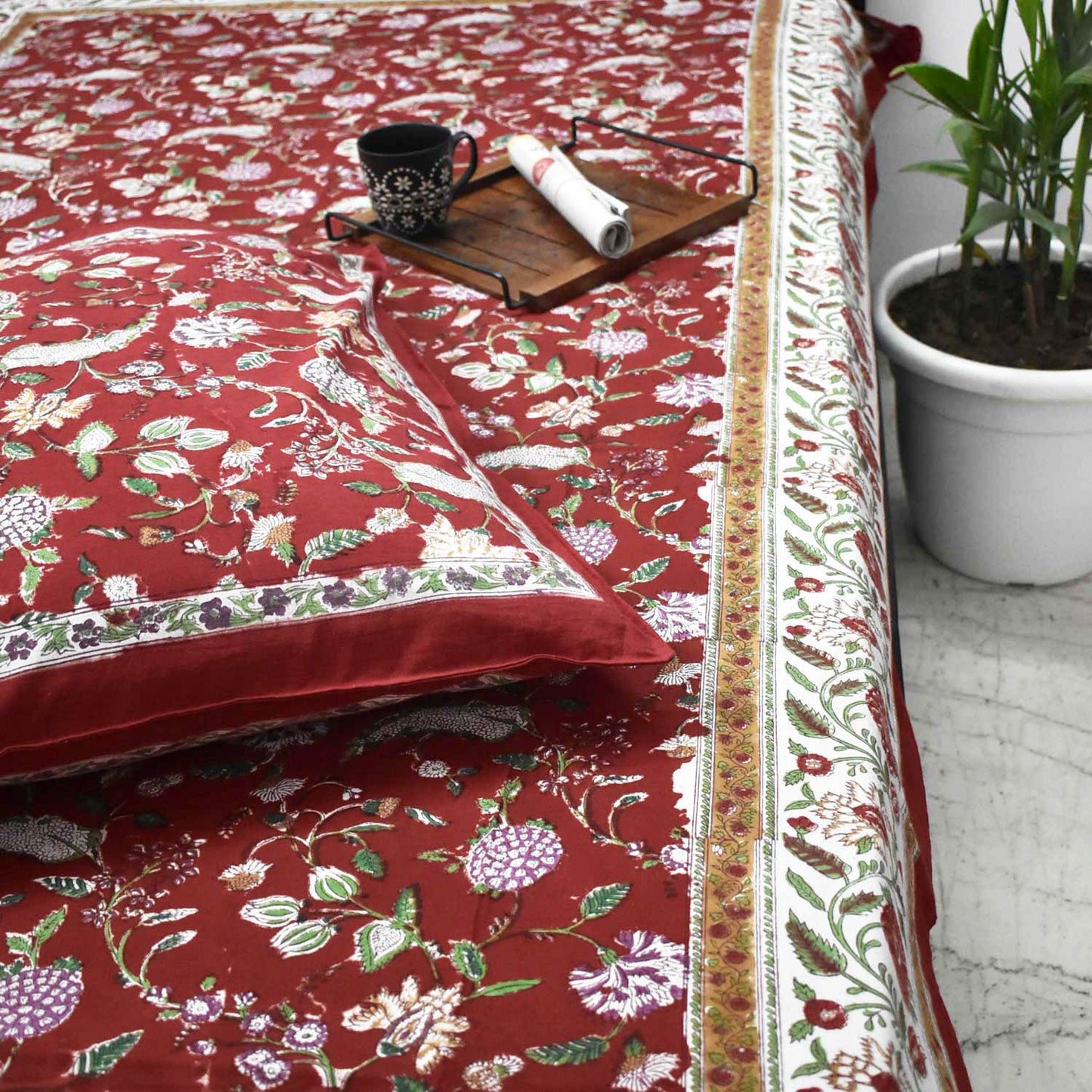 Hand block printed Single Bed sheet with Single ( 1 ) pillow cover