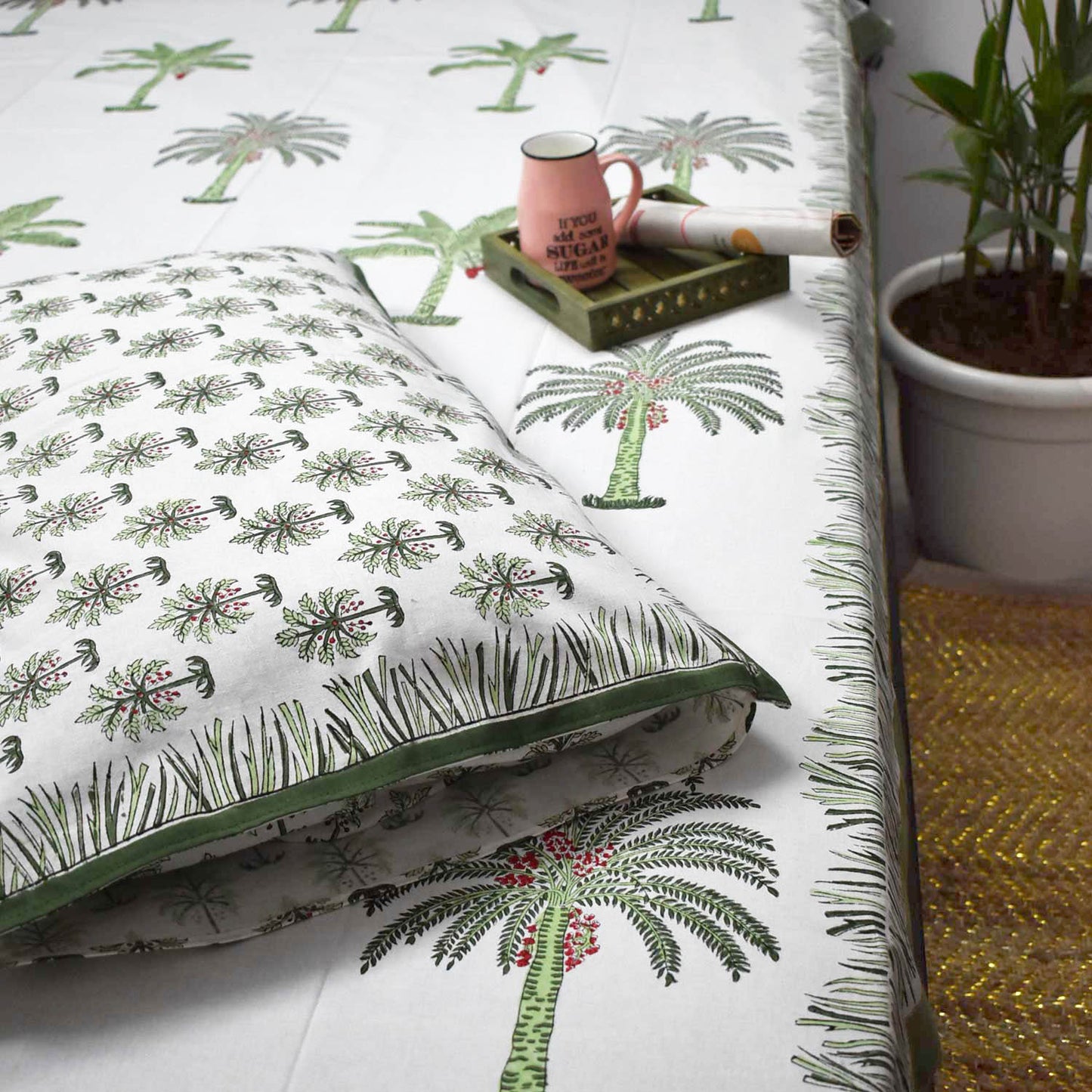 Hand block printed Single Bed sheet with Single ( 1 ) pillow cover