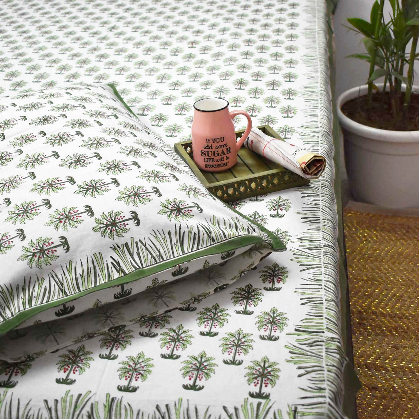 Hand block printed Single Bed sheet with Single ( 1 ) pillow cover