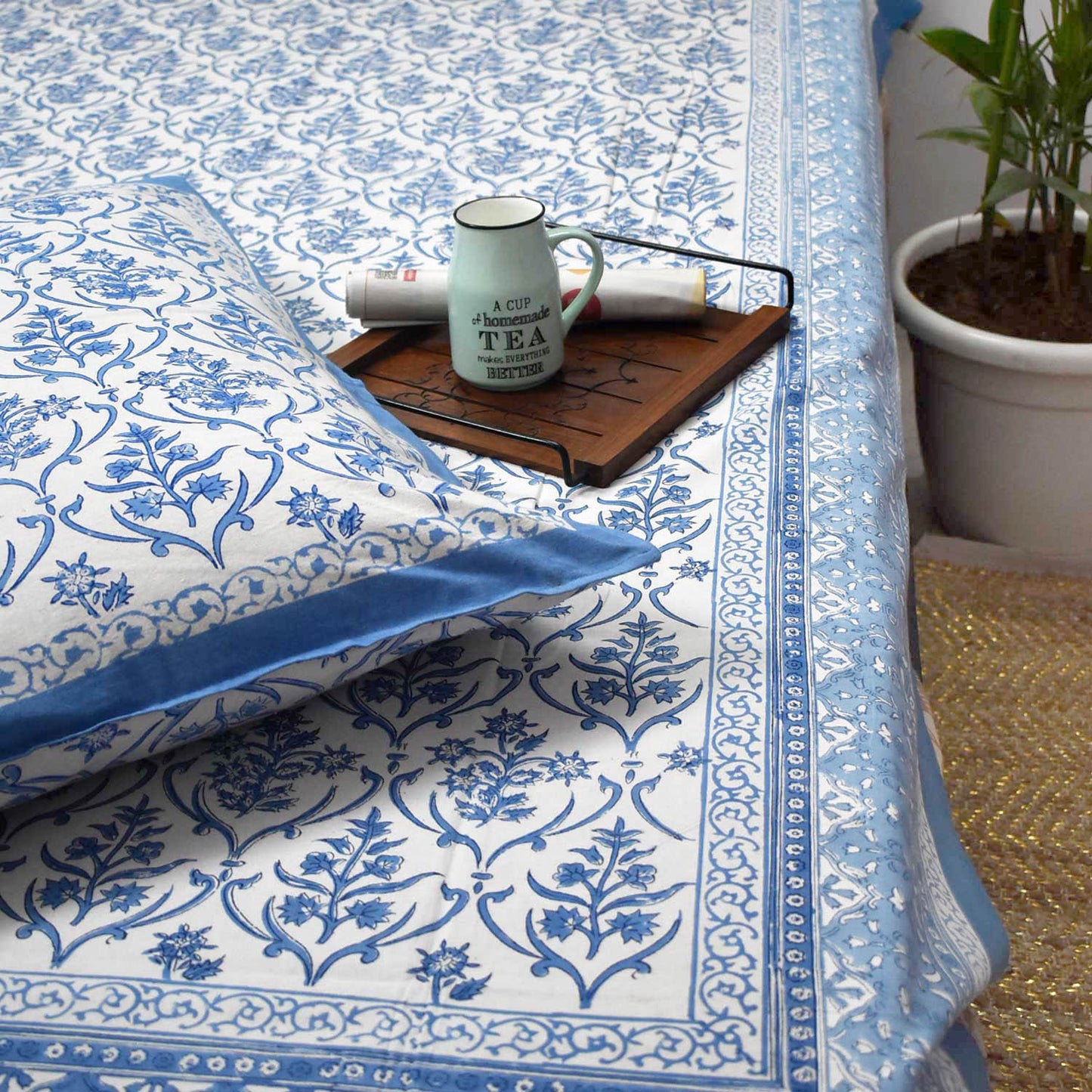 Hand block printed Single Bed sheet with Single ( 1 ) pillow cover