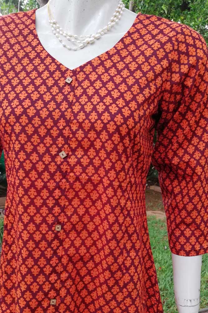 Elegant Block printed Cotton A line kurta