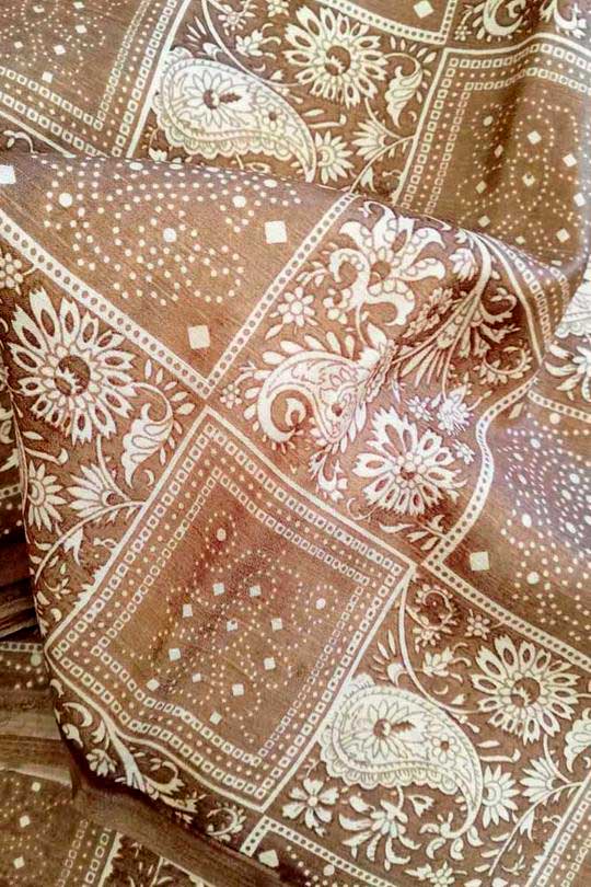 Fine silk fabric with screen print patterns