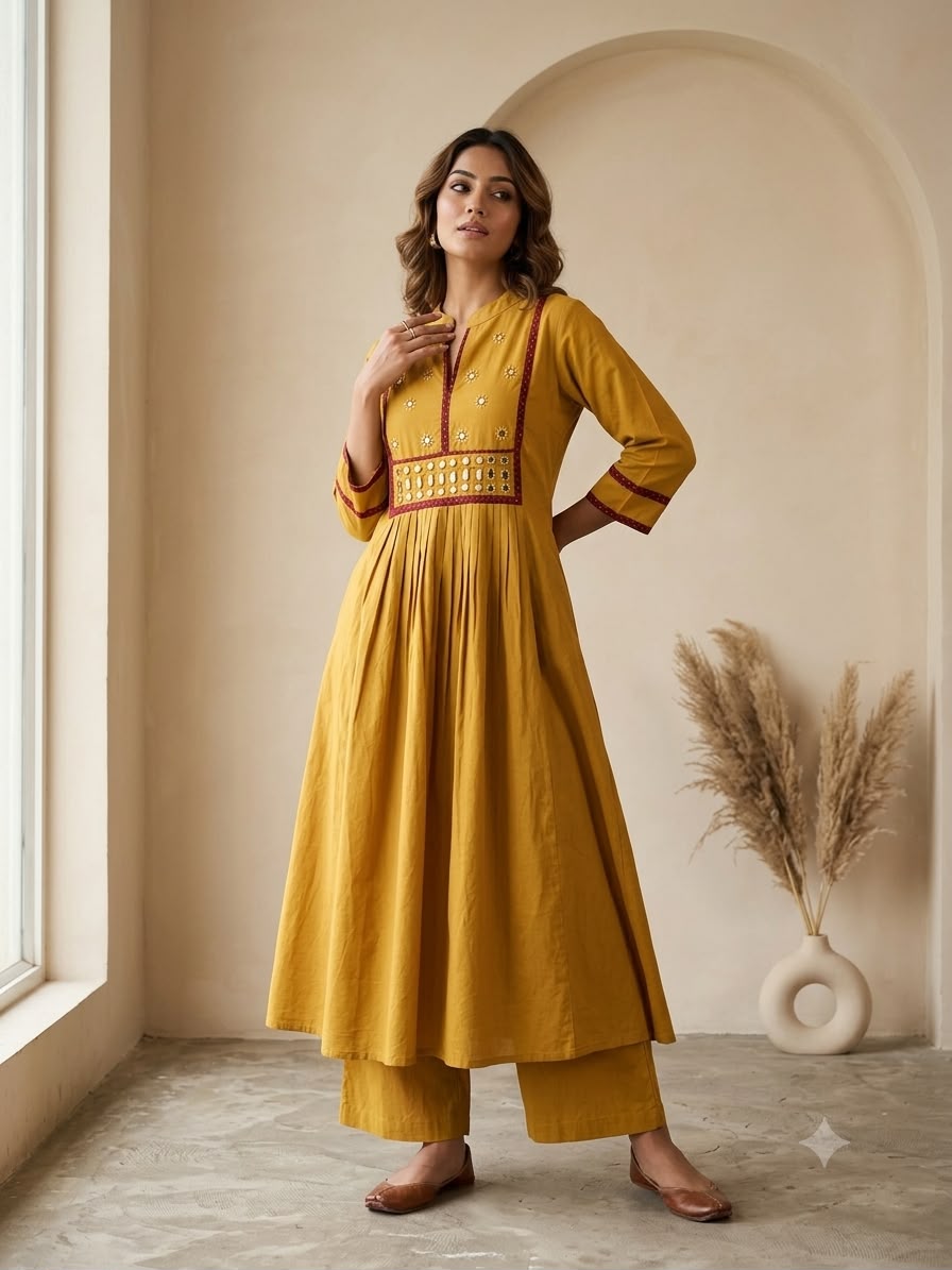 Designer Hand Block Printed cotton Kurta With Mirror Work - Size 40 to 48 ( all sizes)
