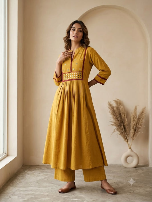 Designer Hand Block Printed cotton Kurta With Mirror Work - Size 40 to 48 ( all sizes)