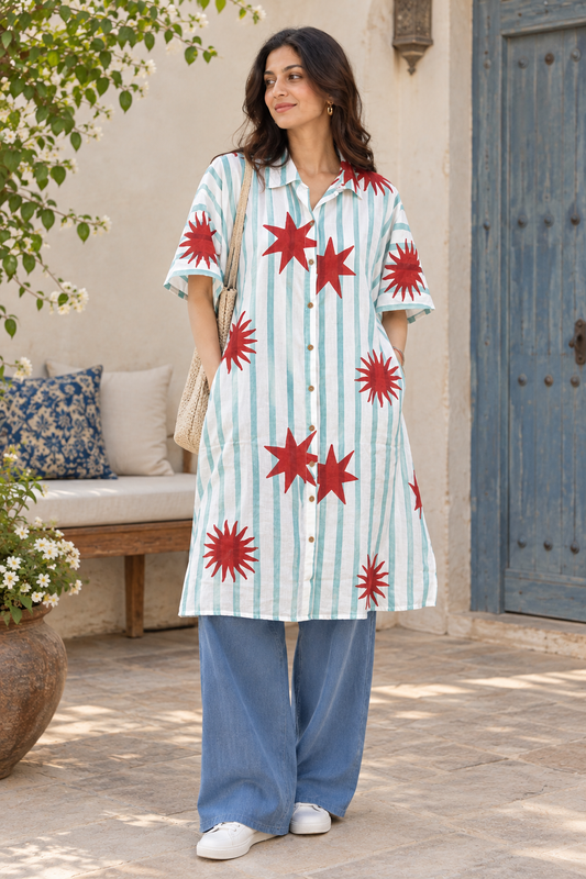 Hand Block Printed Kaftan, Free Size