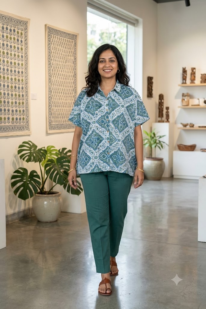 Hand Block Printed Kaftan, Free Size