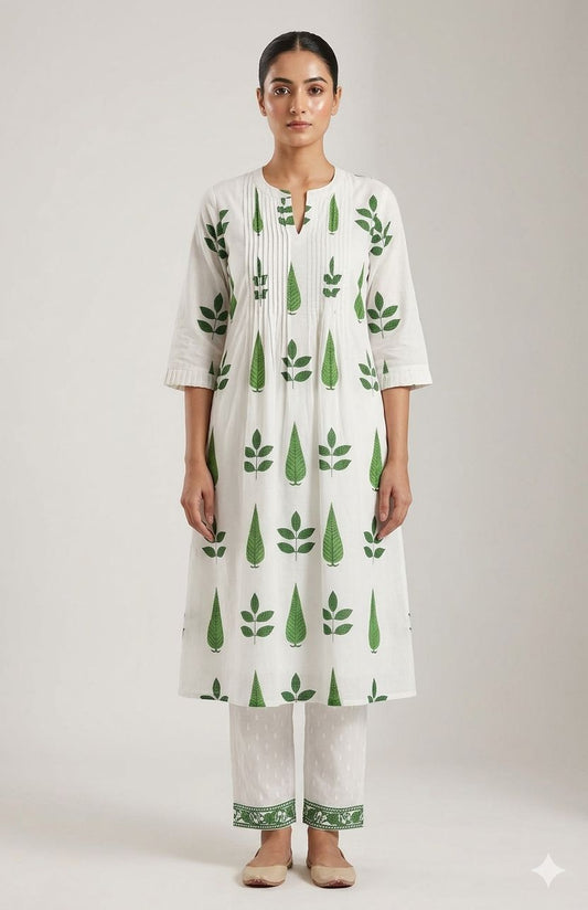 Elegant Hand Block Printed Cotton Set ( Top & Pant) Size 38 - 46