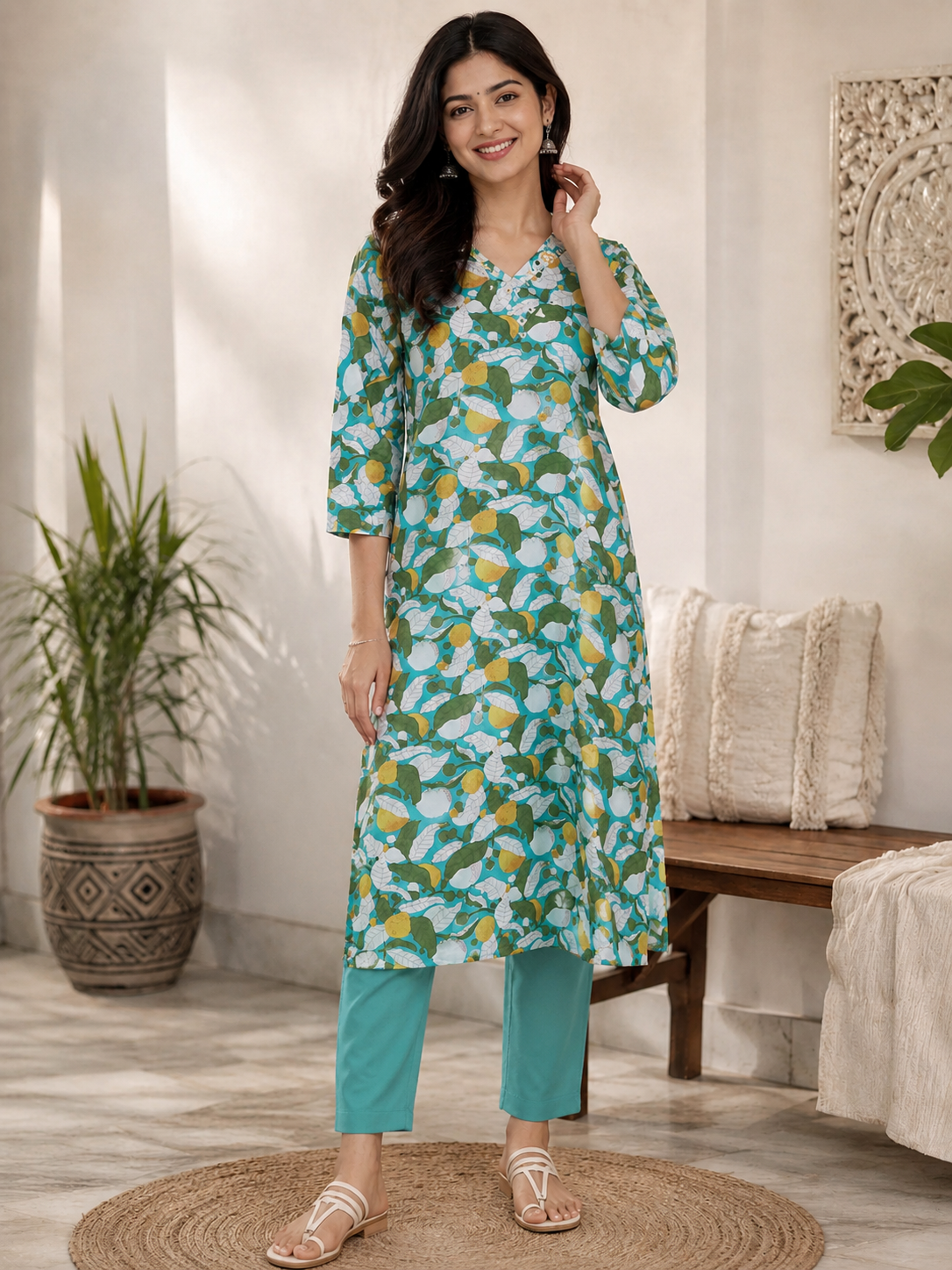 Designer Hand Block Printed cotton Kurta With Mirror Work - Size 40 to 46 ( all sizes)