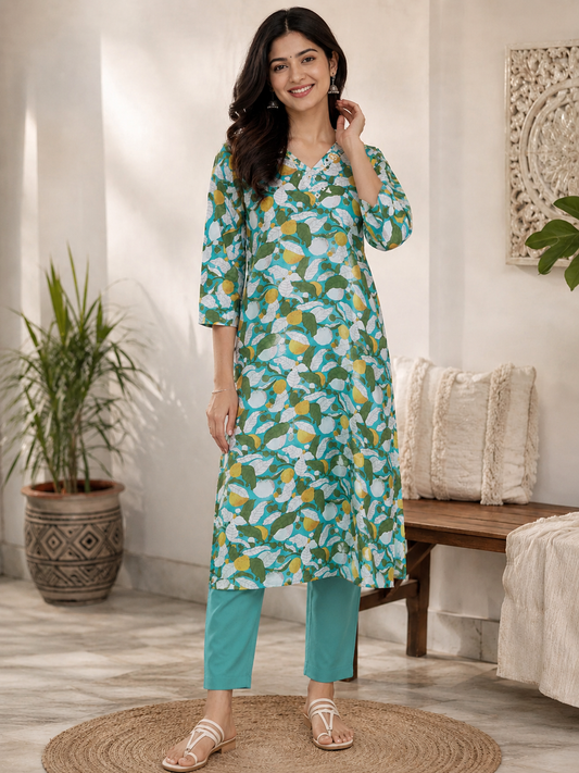 Designer Hand Block Printed cotton Kurta With Mirror Work - Size 40 to 46 ( all sizes)