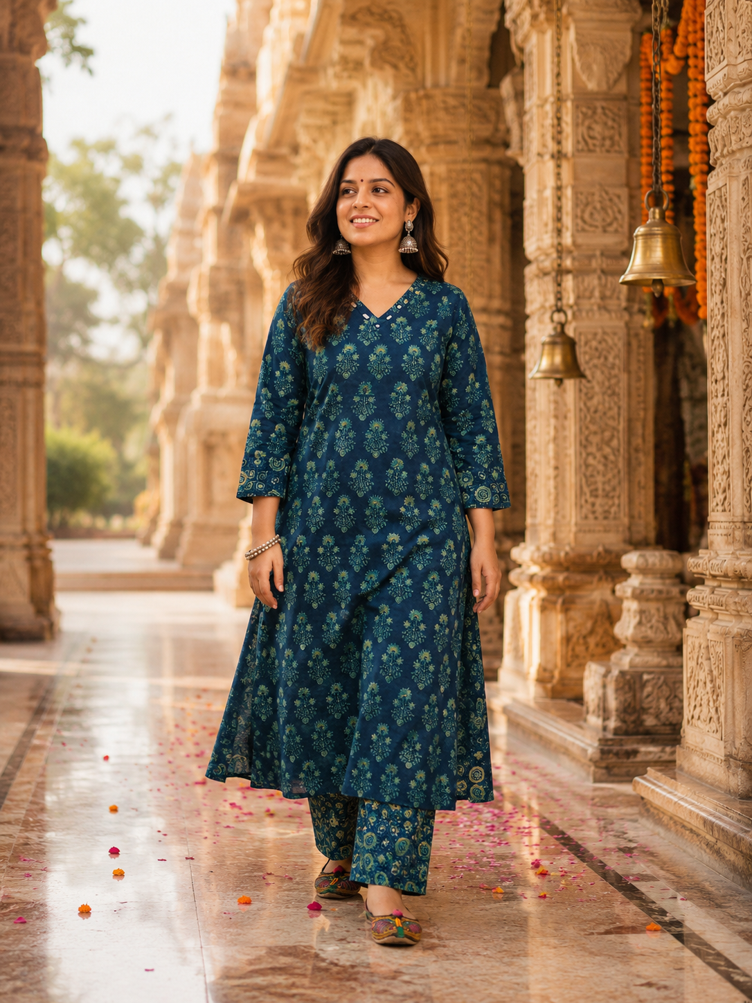 Designer Ajrakh cotton Kurta & Pant With Mirror Work - Size 38 to 46 ( all sizes)
