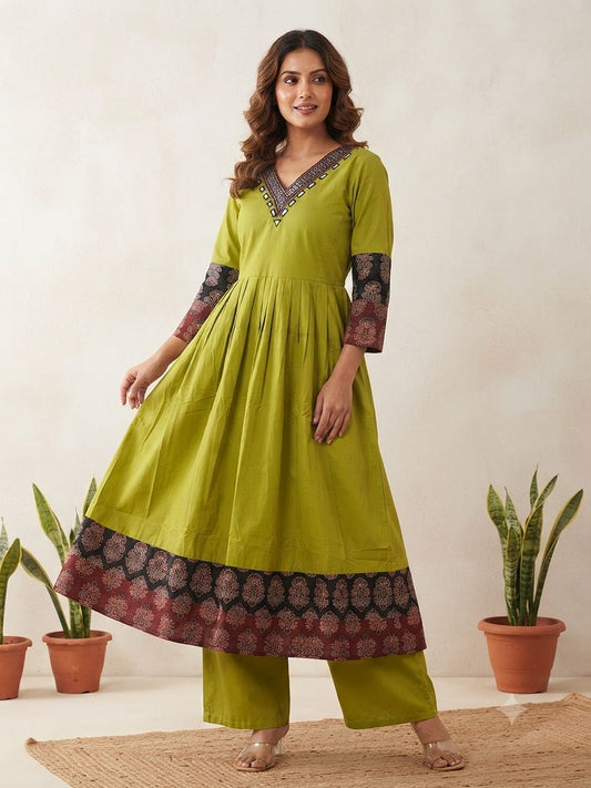Designer Hand Block Printed cotton Kurta With Mirror Work - Size 38 to 48 ( all sizes)