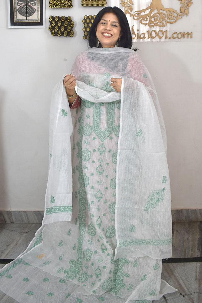 Elegant Kota Doria Kurta & Dupatta Set with Lucknowi Hand Chikankari embroidery NO - 7