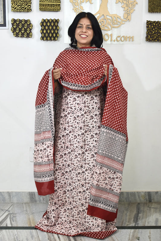 Bagh Hand Block Printed unstitched 3 pc Cotton suit fabric from MP