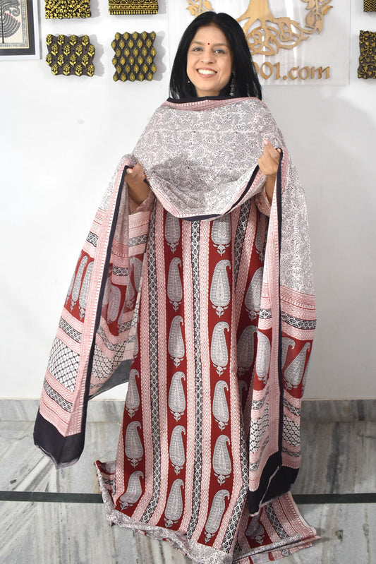 Bagh Hand Block Printed unstitched 3 pc Cotton suit fabric with block print from MP