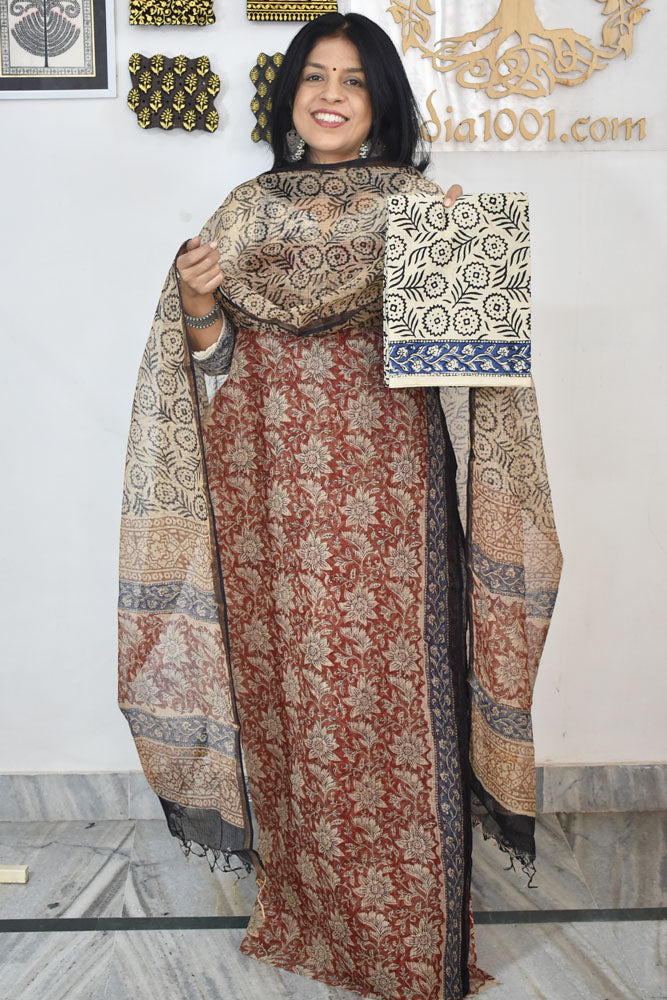 Beautiful Kota Doria cotton suit with Hand Block print