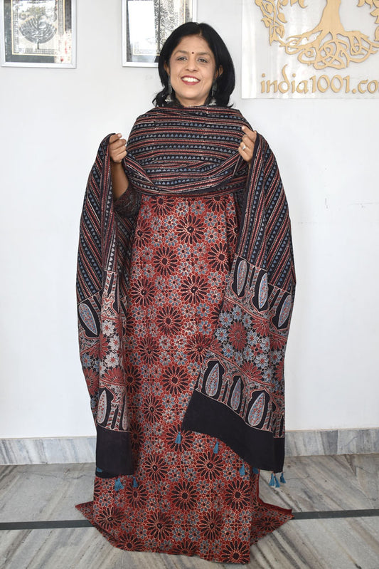 Elegant Hand Block Printed Ajrakh Cotton Unstitched suit fabric