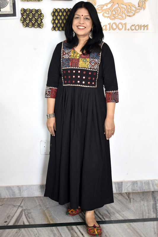 Designer Hand Block Printed Ajrakh cotton Kurta With Mirror Work - Size 38 to 46 ( all sizes)