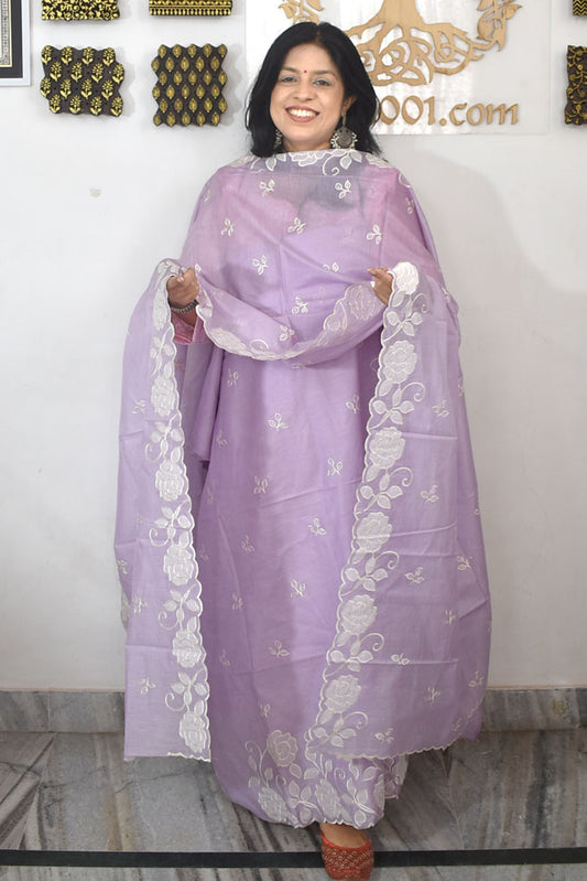 Beautiful Banarasi Chanderi silk unstitched suit fabric with Embroidery & Chanderi Dupatta