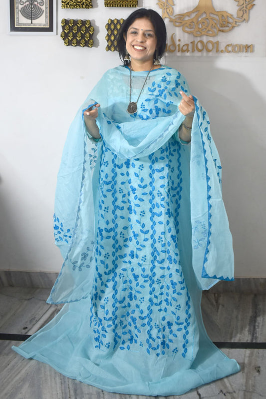 Elegant Kota Kurta & Dupatta set with Hand done Heavy Phool patti work & Cotton Bottom