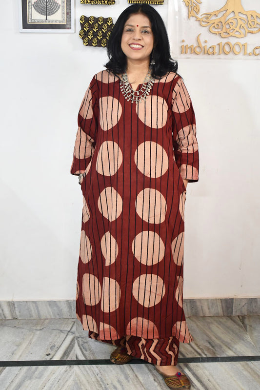 Elegant Ajrakh Organic Cotton Kurta and pant set - Sizes 38 - 44