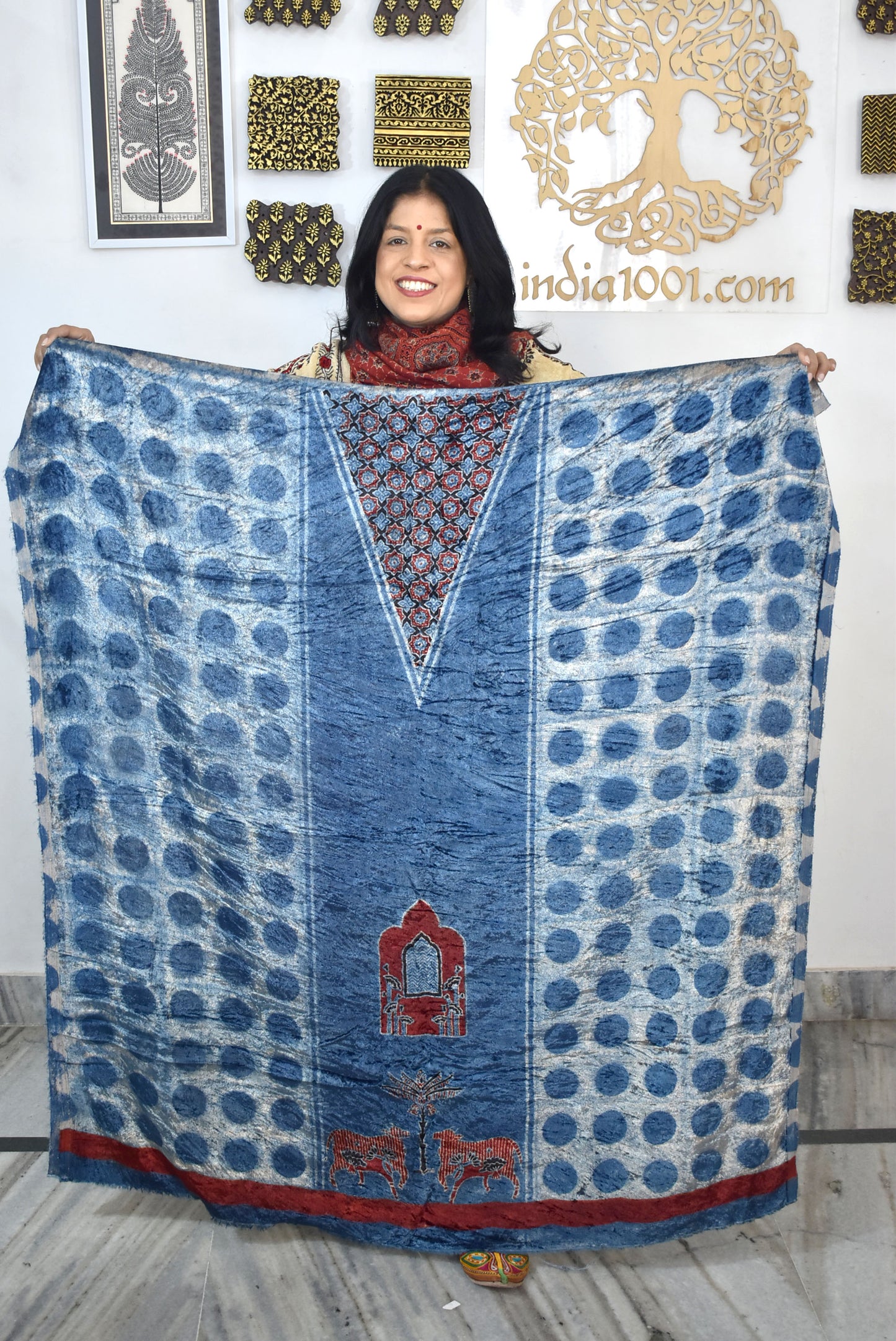 Ajrakh Velvet kurta fabric