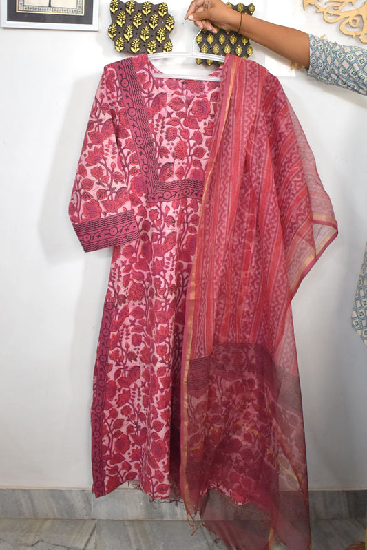 Vanaspati Ajrakh Hand Block Printed stitched 3 pc Cotton suit - 38 to 46 size