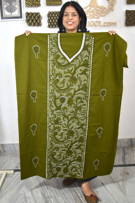 Hand Embroidered Kantha work cotton fabric - (Length 2.8 mtrs )