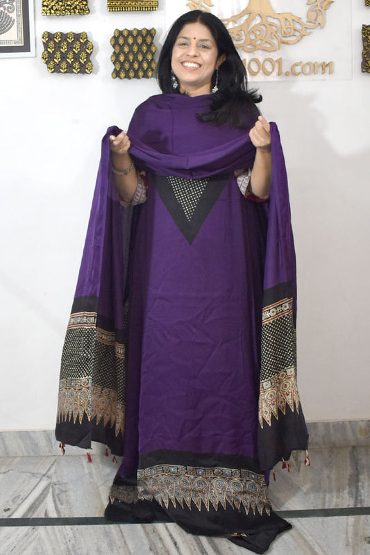 Beautiful Ajrakh Hand Block Printed Modal Silk 2 piece set