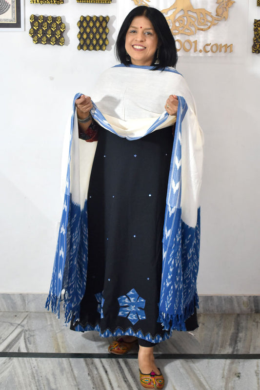 Beautiful Ikkat Patch Work Cotton kurta with Pochampally Ikkat Dupatta & Cotton Bottom - 3 pc set