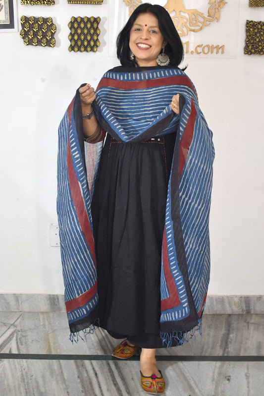 Elegant Hand Block Printed Pure Linen dupatta