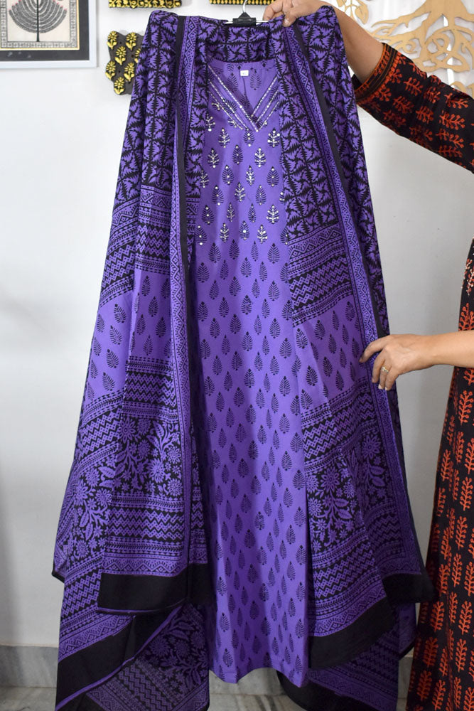 Bagh Hand Block Printed stitched 3 pc Cotton suit With Hand Embroidery - 40 size