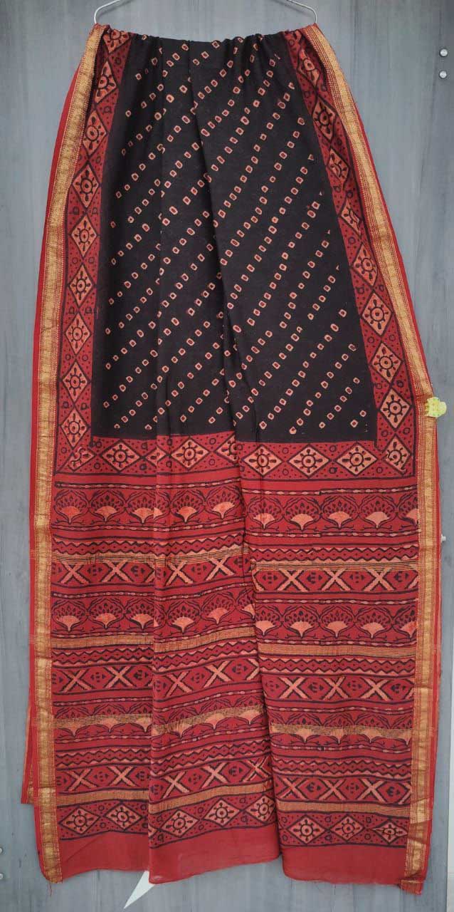 Elegant & Earthy Hand Block Printed Dabu Ajrakh Maheshwari Saree