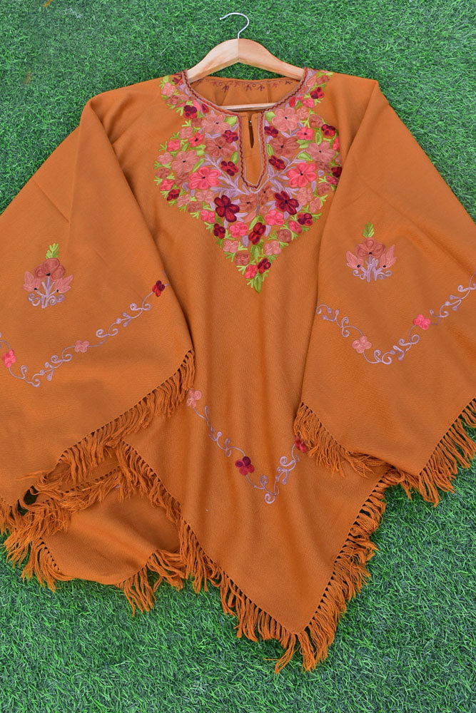 Woollen Poncho / Cape with Intricate Aari Thread Embroidery - Free Size