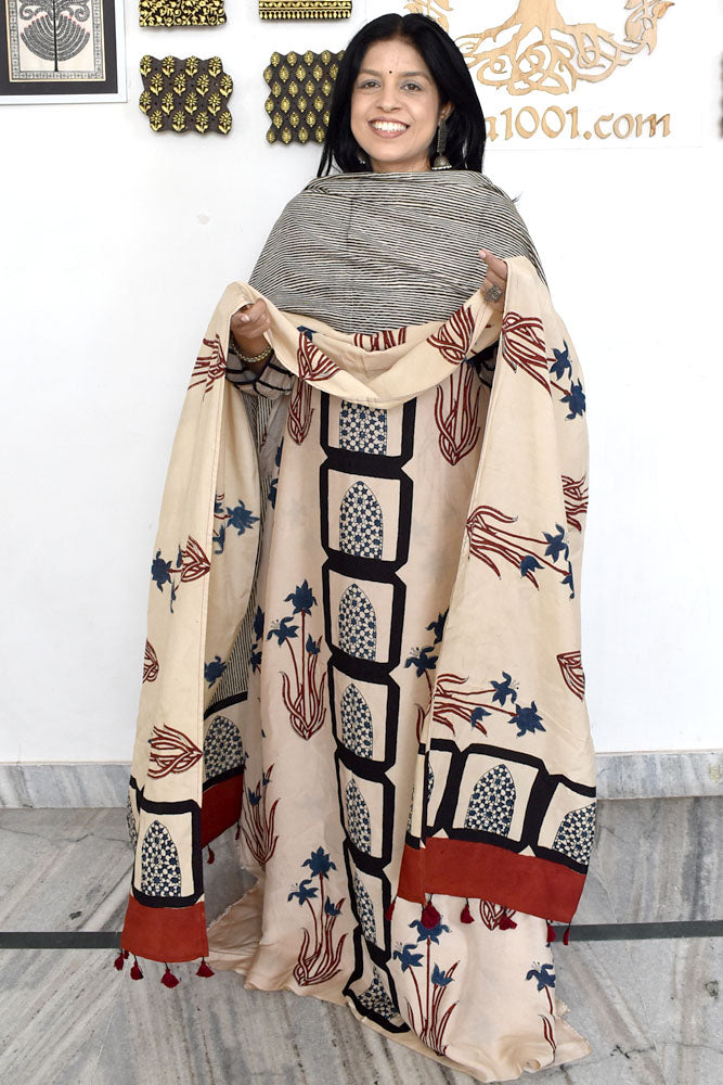 Designer Ajrakh Muslin Unstitched suit with Ajrakh Muslin Dupatta- 2 piece set