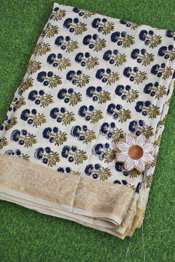 Beautiful Ajrakh Dola Silk Hand Block Print Fabric - 3 mtrs cut