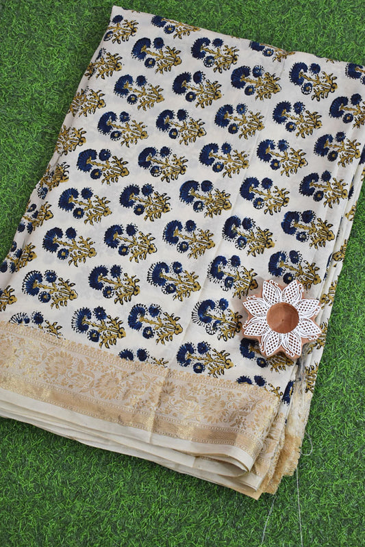 Beautiful Ajrakh Dola Silk Hand Block Print Fabric - 3 mtrs cut