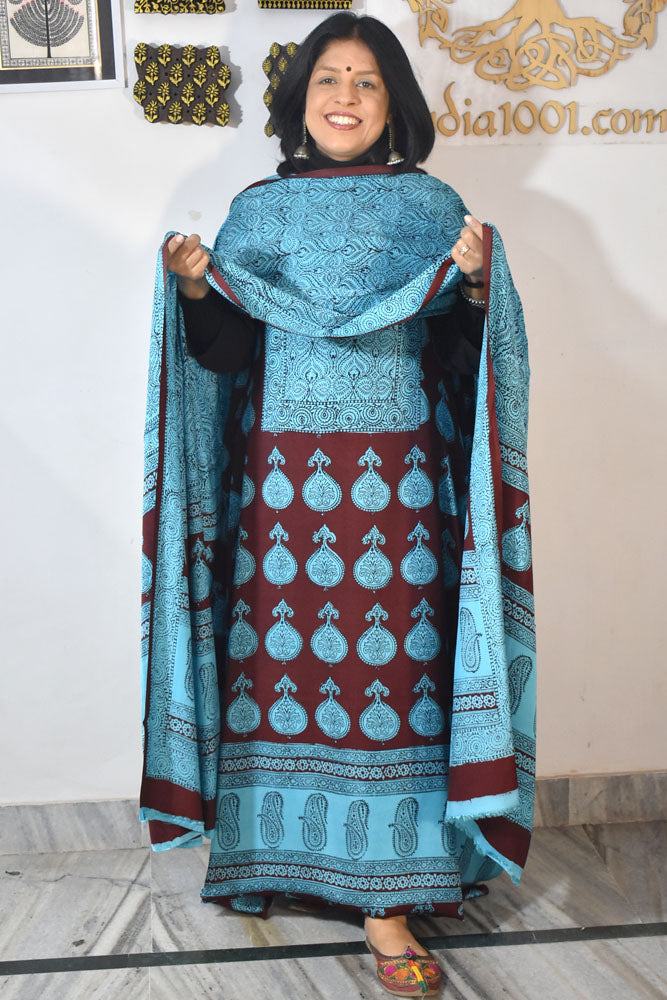 Bagh Hand Block Printed unstitched 3 pc Modal silk suit fabric from MP