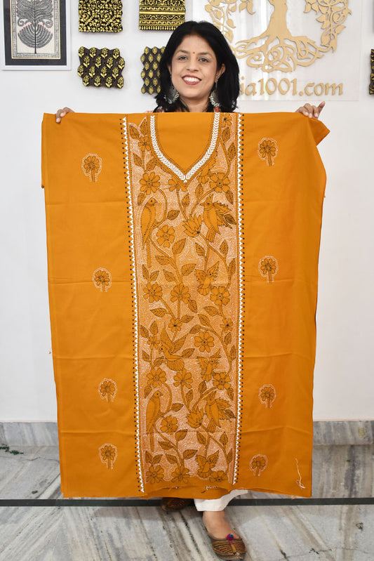 Hand Embroidered Kantha work cotton fabric - (Length 2.8 mtrs )