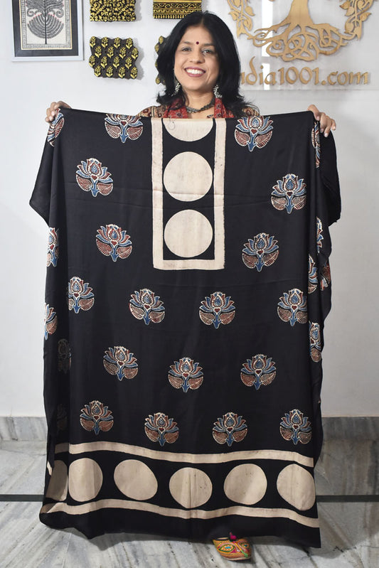 Designer Modal Silk Ajrakh Hand Block Print  Kurta Fabric - 2.5 mtrs cut