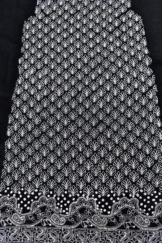 Premium Hand Embroidered Chikankari work Voile fabric - Black