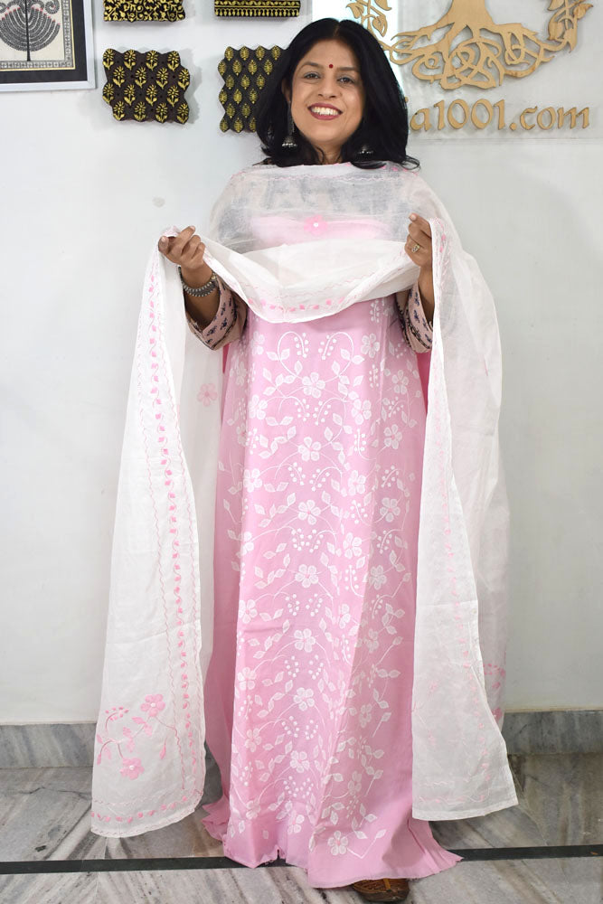 Elegant Cotton Kurta & Kota Doriya Dupatta set with Hand done Heavy Phool patti work