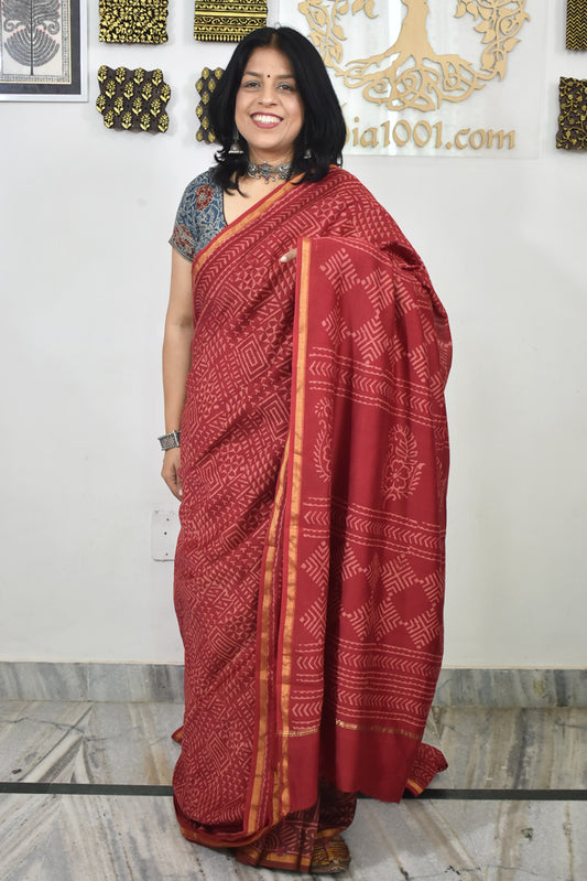 Beautiful Hand Block Printed Chanderi Silk Cotton Saree