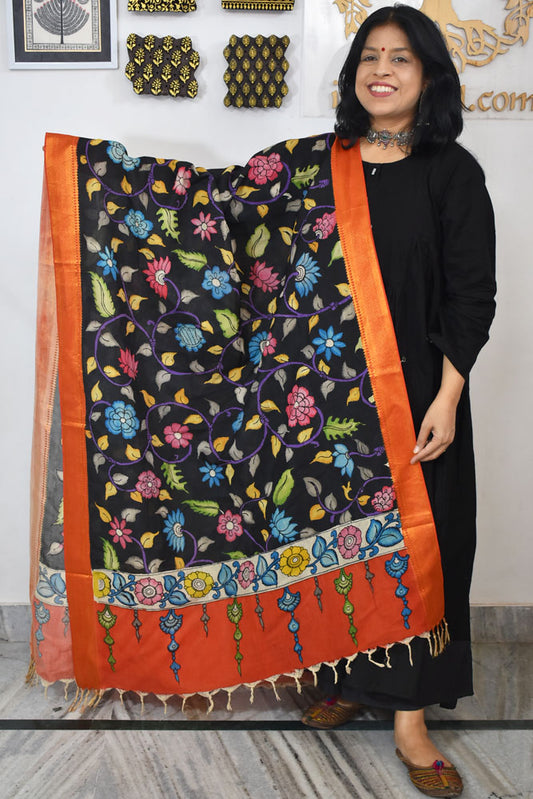 Beautiful Bangalore Cotton Silk Hand Painted Kalamkari Dupatta