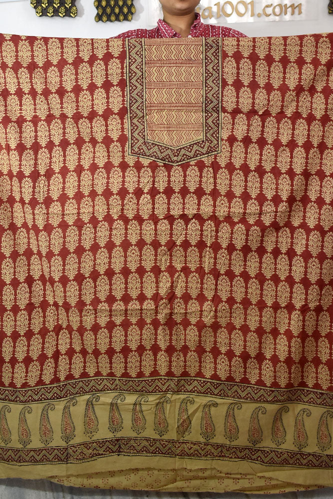 Designer Cotton Bagh Hand Block Print  Kurta Fabric - 2.9 - 2.8 mtrs cut