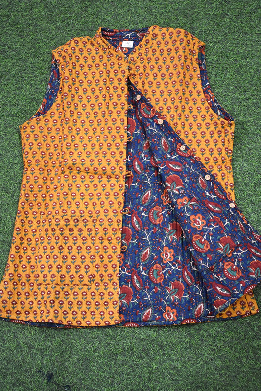 Block Print Quilted Reversible Sleeveless cotton jacket