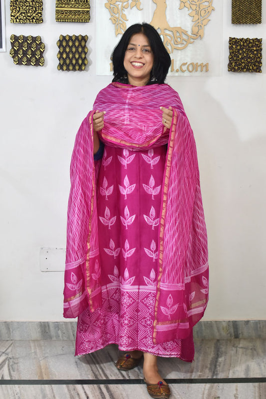 Premium Chanderi Silk Cotton Kurta dupatta sets with Nui Shibori Work
